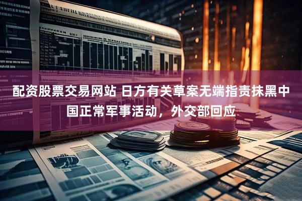 配资股票交易网站 日方有关草案无端指责抹黑中国正常军事活动，外交部回应
